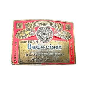 Budweiser Colored Brass Belt Buckle Vintage 1970’s Lewis Buckle Chicago